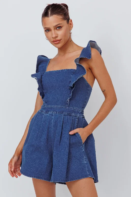 Nola Flared Ruffle Romper Light Denim Business