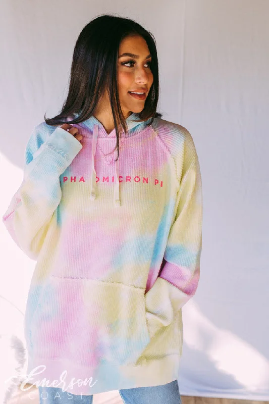 Alpha Omicron Pi Tie Dye Corduroy Hoodie Athletic Women's 