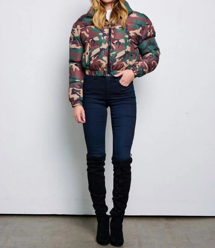 Long Sleeve Puffer Jacket In Camo Streetwear Style for 