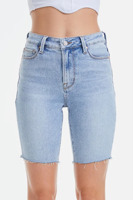 BAYEAS Mid Rise Stretch Denim Shorts Compression