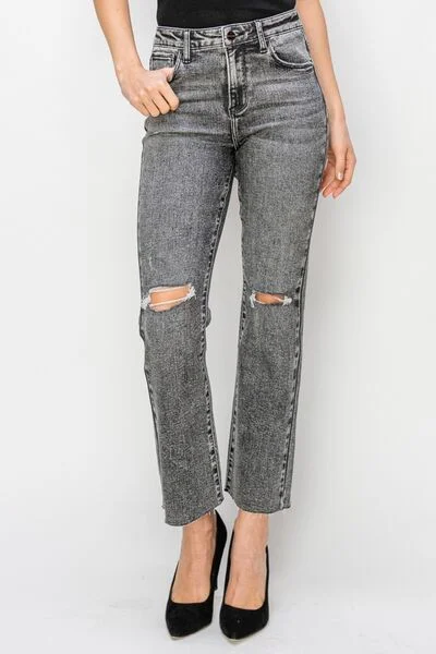 RISEN High Waist Distressed Straight Jeans Traditional Women's Wool