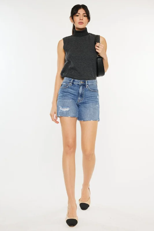 Kancan Distressed High Waist Denim Shorts Sporty Women's Tennis