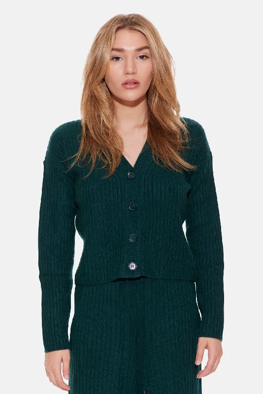 Beatrice Ribbed Cardigan Deep Forest