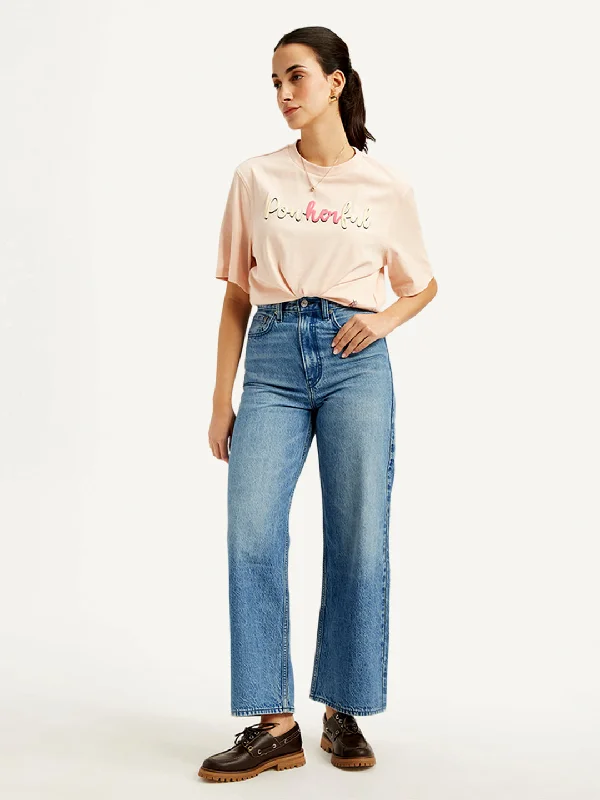 Women's High Rise Loose Fit Blue Jeans Traditional Women's 