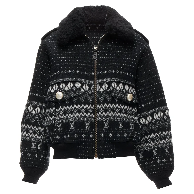 Louis Vuitton LV logo intarsia argyle wool boxy aviator jacket Earthy Women's 