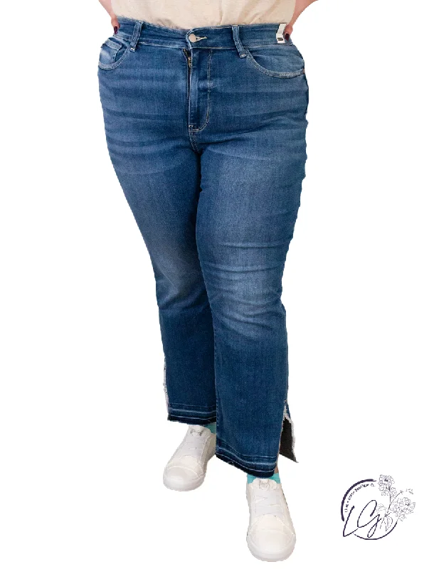 Curvy Tracey Fray Slit Release  Straight Leg By Judy Blue Earthy Women's Hemp - based