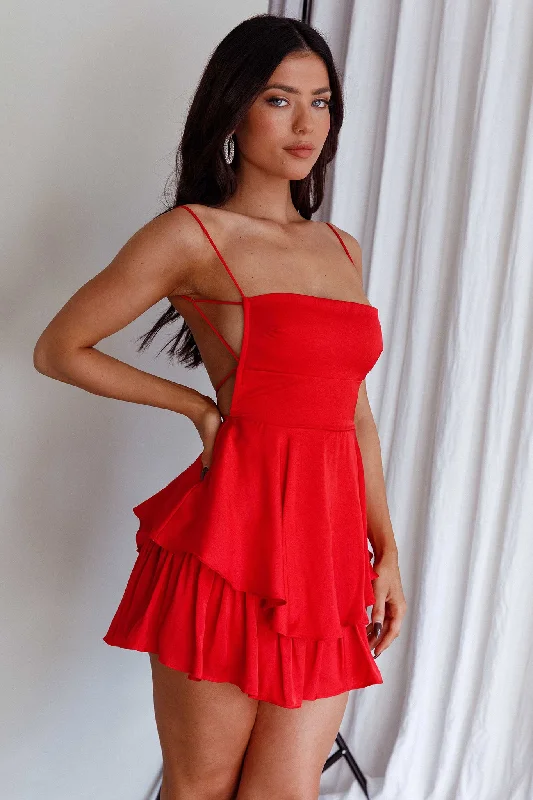 Dolce Life Low Back Romper Red Feminine Women's Style 