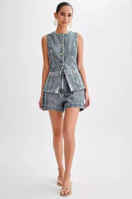 denim two pieces short & top Minimalist Women's Casual