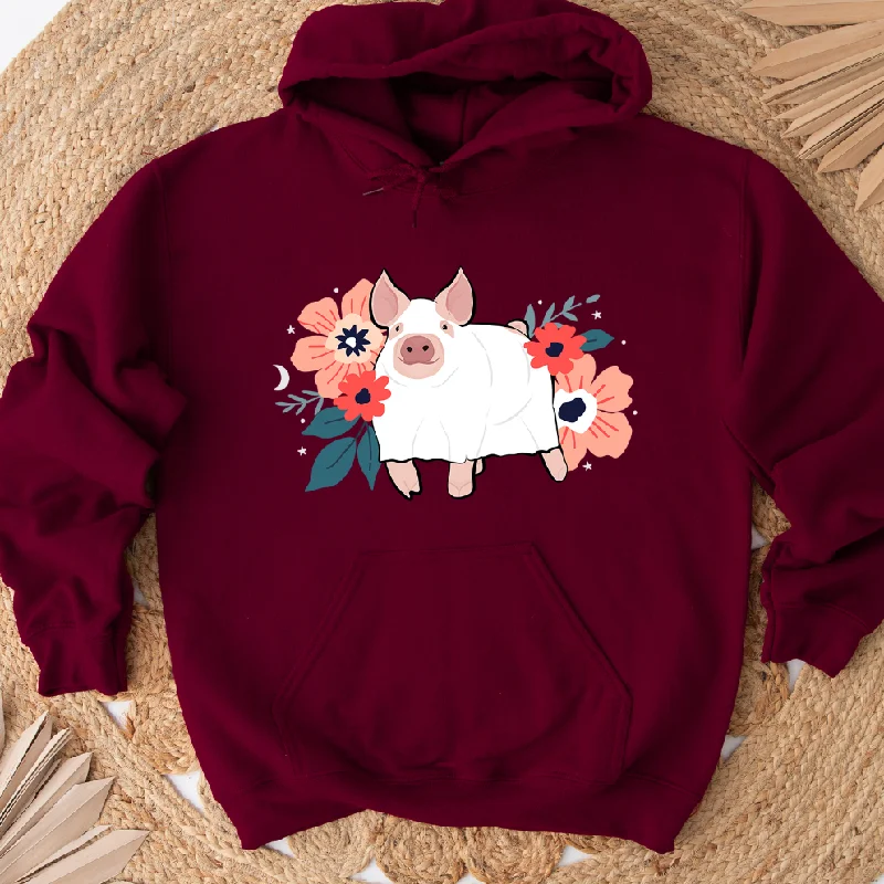 Floral Ghost Pig Hoodie (S-3XL) Unisex - Multiple Colors! Athletic Women's High - 