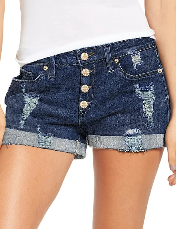 Women's High Waisted Rolled Hem Distressed Jeans Ripped Denim Shorts Cool Women's Distressed