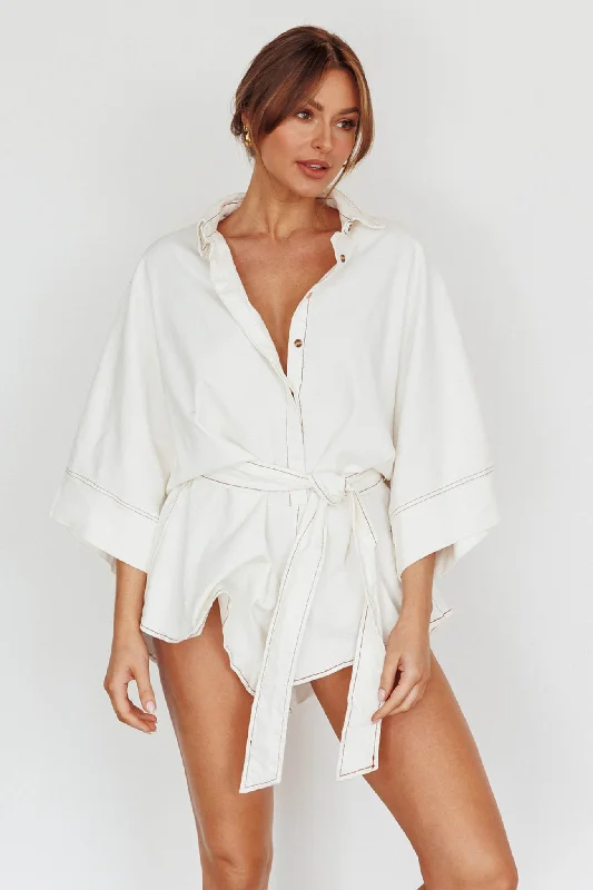Daytona Beach Long Sleeve Shirt Romper White Women