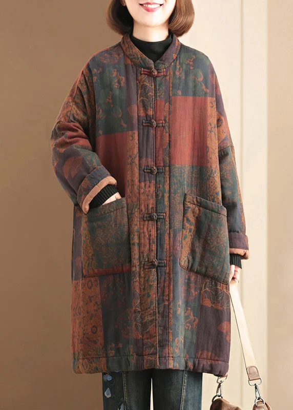 Vintage Navy Pockets Print Fine Cotton Filled Women Witner Coats British Gentlewoman Style Vintage Navy Pockets Print Fine Cotton Filled Women Witner Coats British Gentlewoman Style