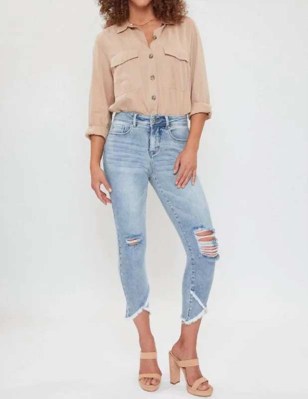 Missy Petite Tulip Hem Ankle Jean In Ripped Medium Wash Trendy Women's 