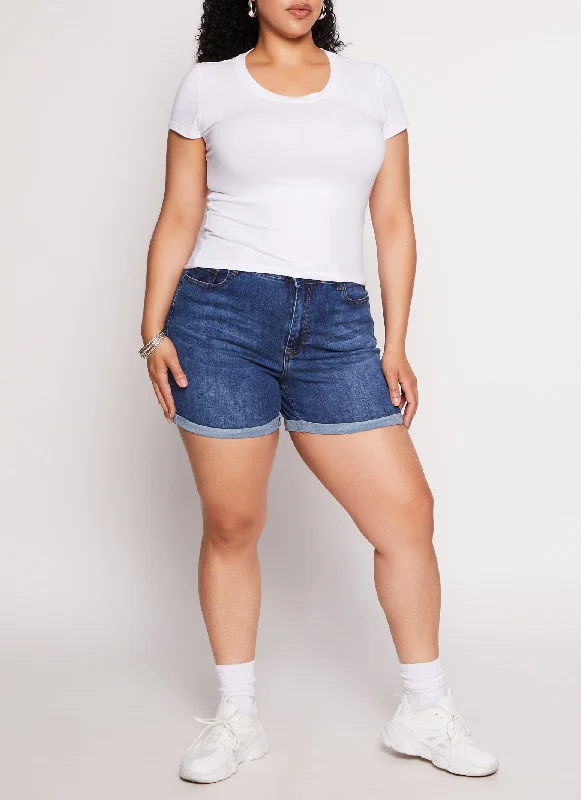 Plus Size WAX High Waist Cuffed Shorts Laid - back Women's Vibe