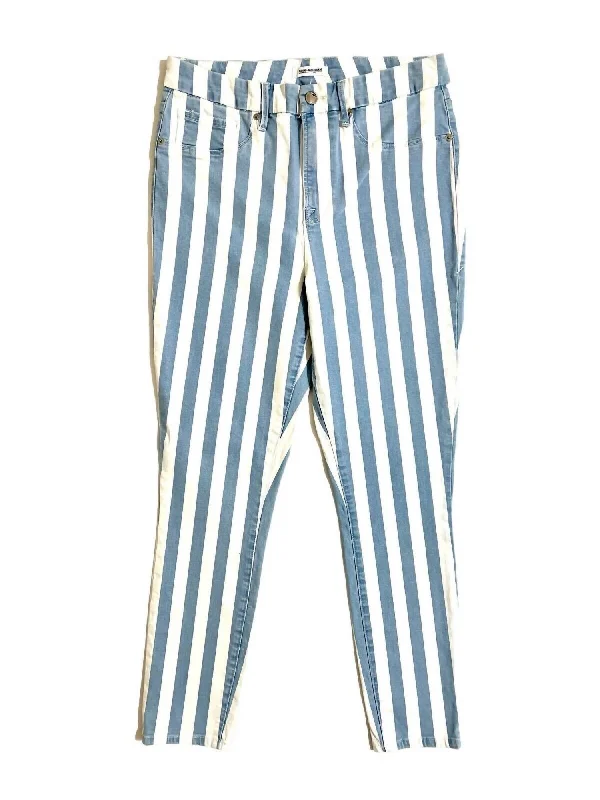 Women's Good Legs Crop Skinny Striped Jeans In White Blue Trendy Women's 