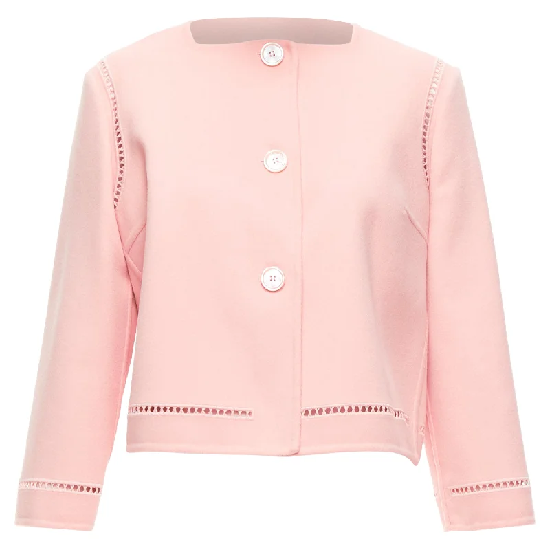 Ermanno Scervino Virgin Wool Eyelet Trim Shell Button Jacket Street