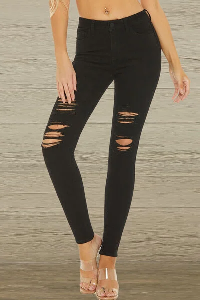Distressed Mid-Rise Waist Jeans with Pockets Vintage Women's 1970S 