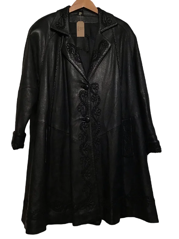 Embroidered Leather Jacket (Size L) Polished Women's Silk