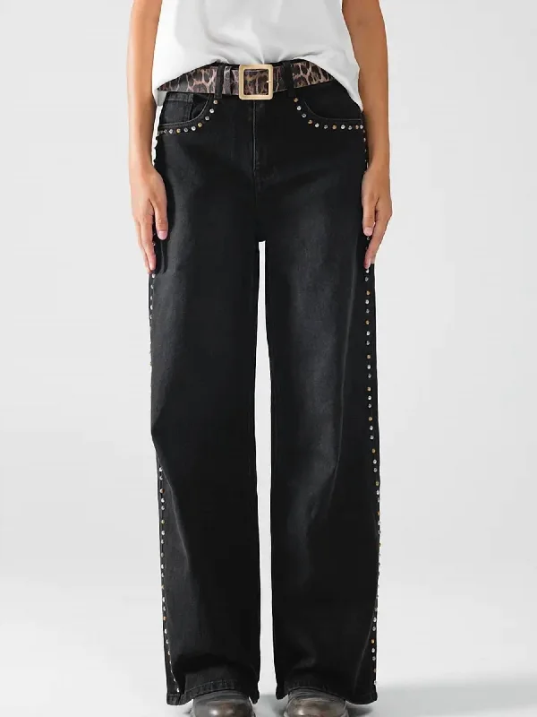 Straight Jean With Stud Trim Detail In Black Dynamic Women's Moto