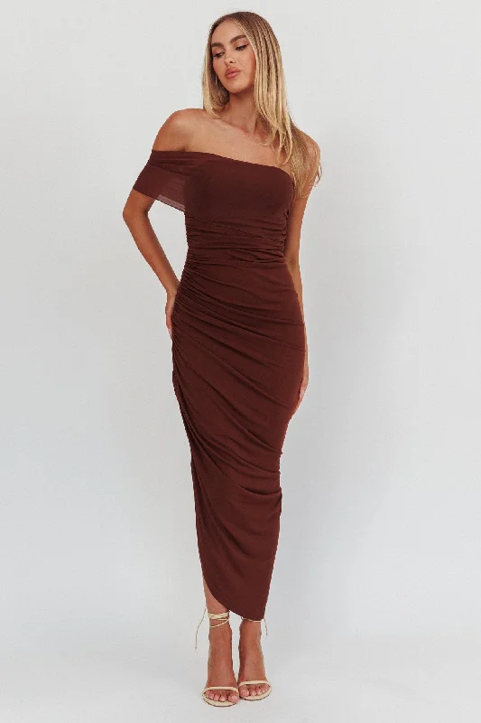 Matches One Shoulder Bodycon Maxi Dress Chocolate Vintage Women's 1970S 