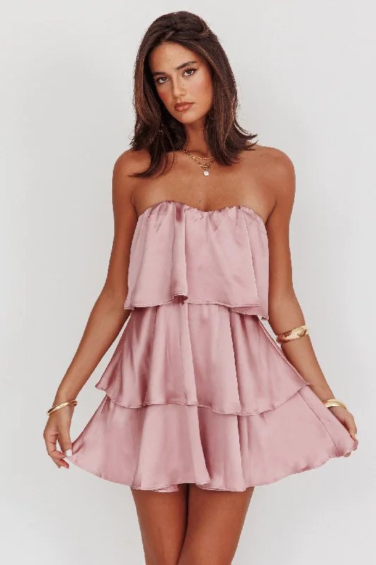 Behati Tiered Layer Strapless Dress Dusty Rose garde