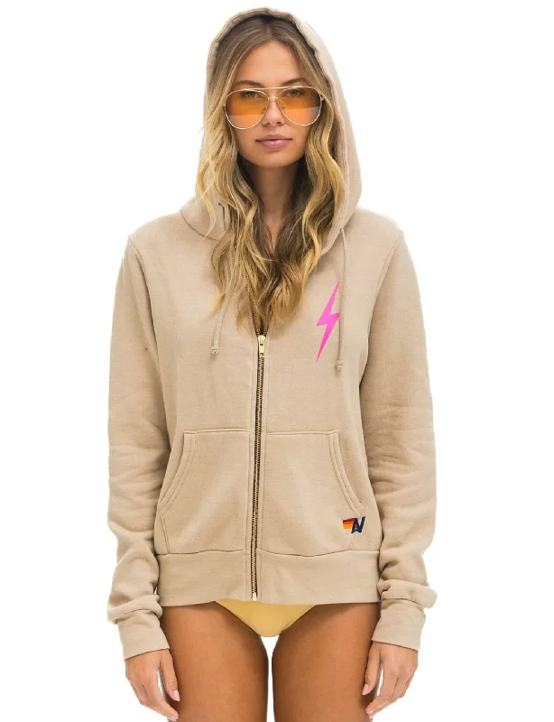 Bolt 2 Zip Hoodie, Sand/Neon Pink French