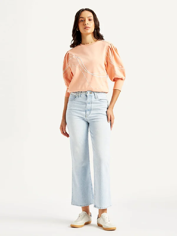 Women's High Rise Ribcage Cropped Bootcut Light Blue Jeans Modern Women's 