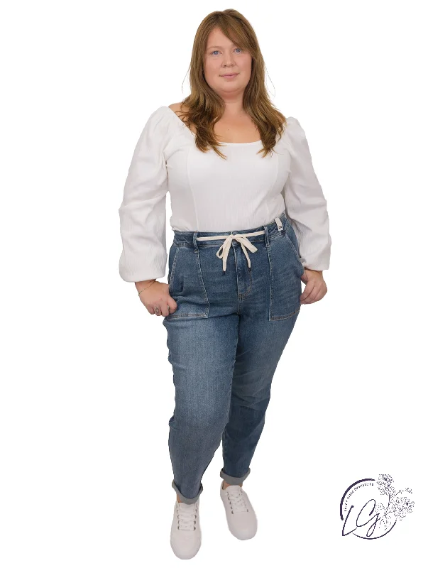 Curvy Briella Elastic Drawstring & Cuffed Jogger By Judy Blue Stylish Women's Tropical 
