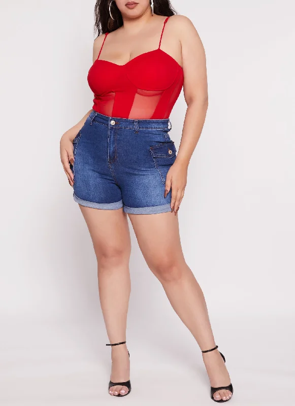 Plus Size WAX Rolled Cuff High Waisted Shorts Youthful Women's Anime - inspired