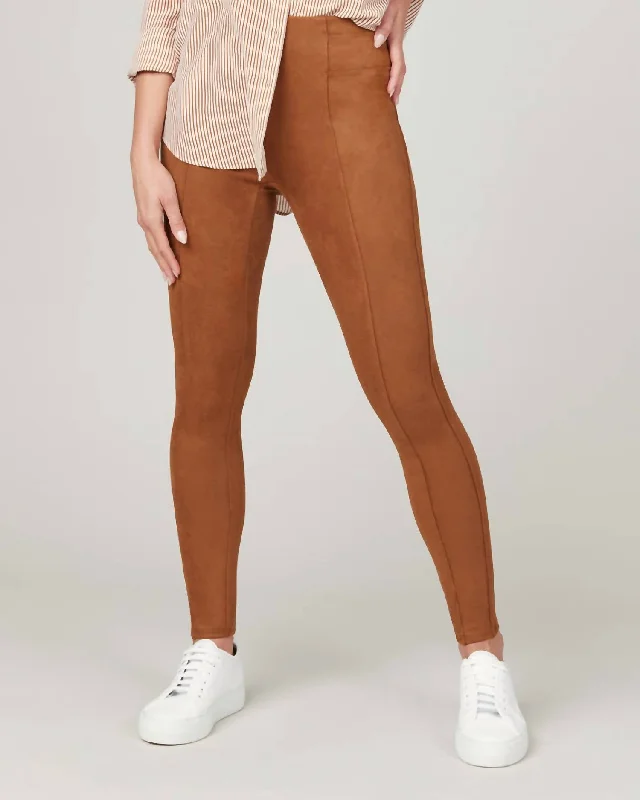 Faux Suede Leggings In Rich Caramel Youthful Women's Pop