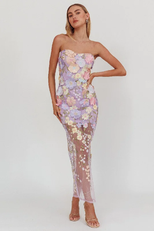 Euphoria Dream Embellished Mesh Maxi Dress Lilac Sharp Women's Italian