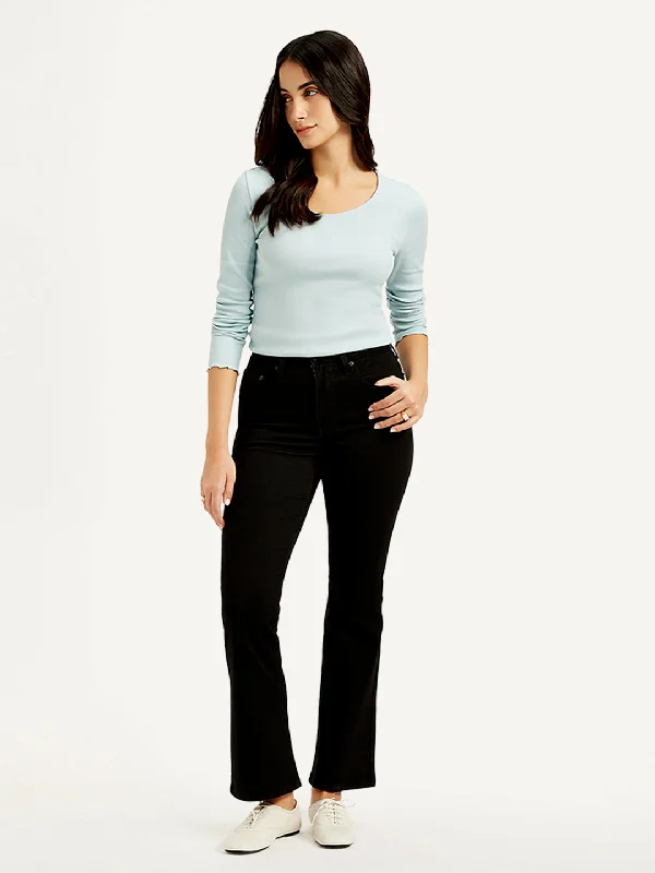 Women's High Rise 725 Slim Bootcut Fit Black Jeans Youthful Women's Pop