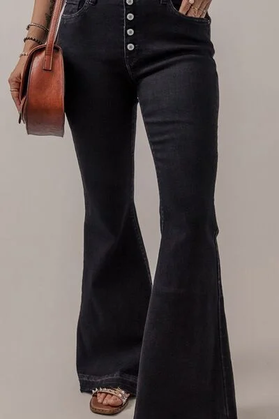 Button-Fly Flare Jeans with Pockets Relaxed Women's 