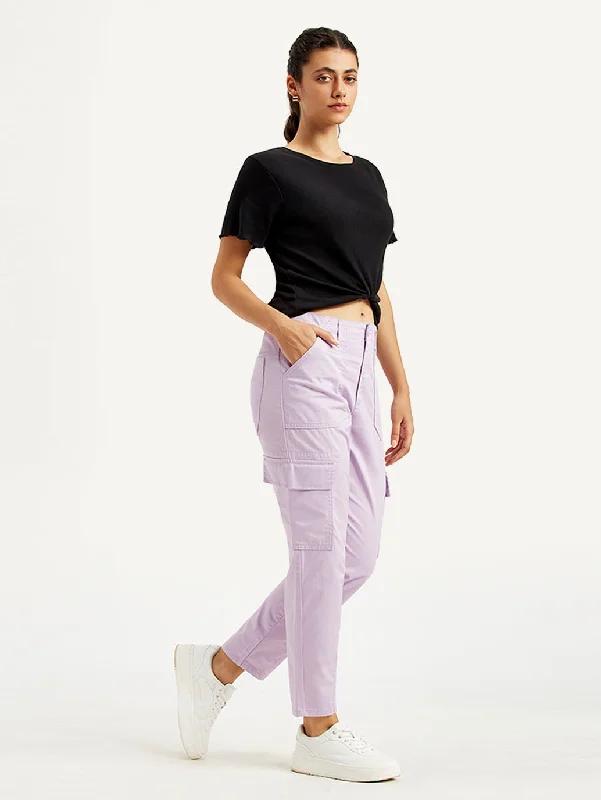 Women's High Rise Lilac Cargo Trousers Sporty Women's Tennis