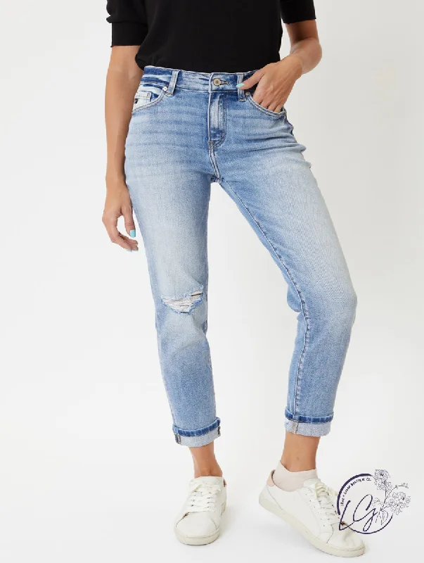 Abby High-Rise Hem Detail Mom Jean by KanCan Compression