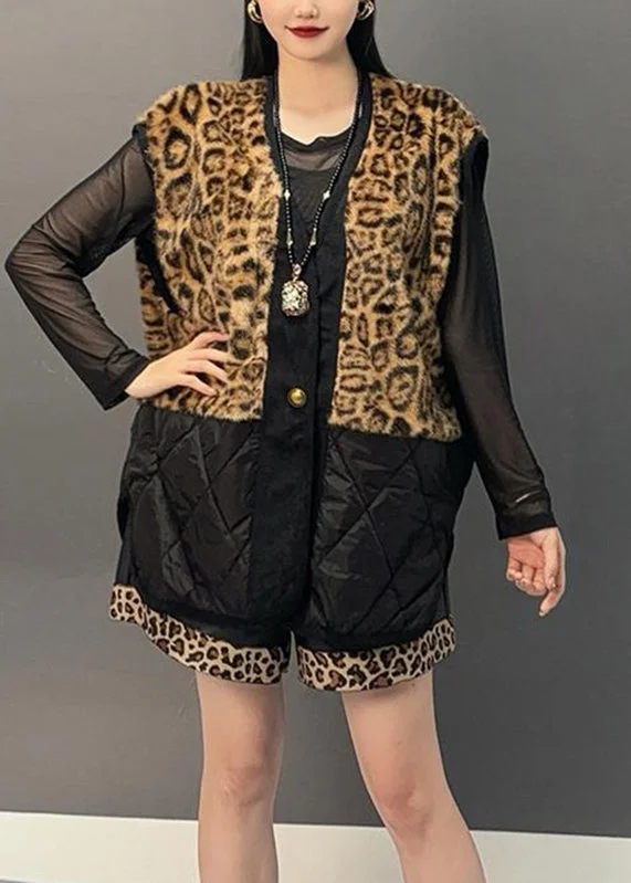 Natural Colorblock V Neck Print Patchwork Pockets Parka Waistcoat Winter Casual Women's Japanese 