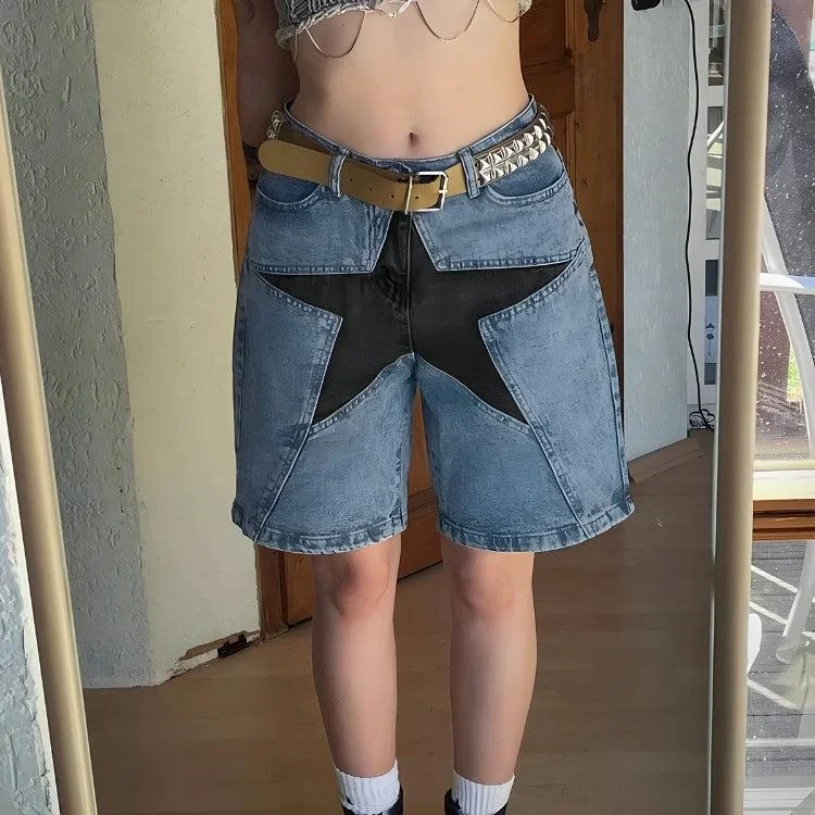 Y2K Star Jean Shorts Bohemian Women's Free