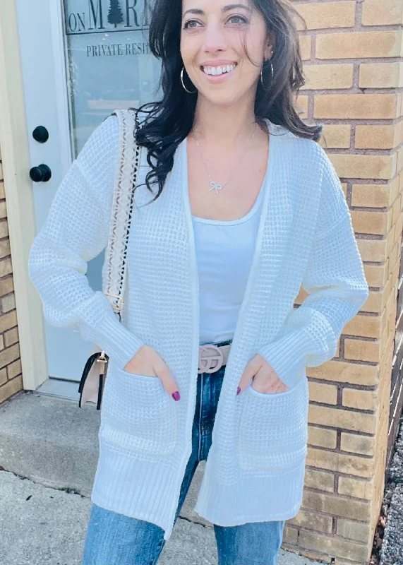 Ivory Open Front Waffle Cardigan