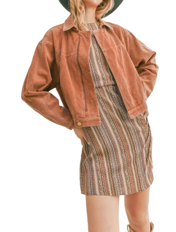 Kahlo Washed Cord Crop Jacket In Rust Vintage Women's 1970S 