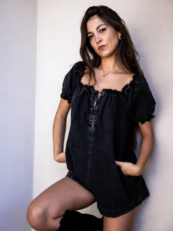 FREE PEOPLE- Daisy Denim Babydoll Romper Athletic Women's 