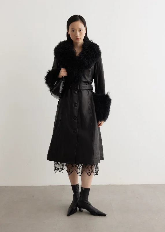Foxy Leather Shearling Coat Sleek Women's Metallic