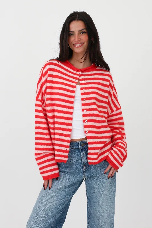 Phoebe Cardigan in Pink/Red Stripe