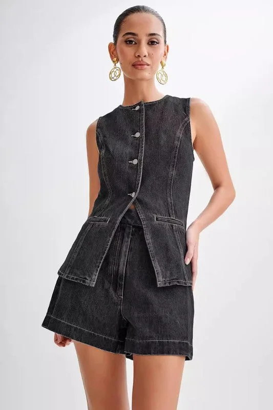 Denim two piece shirt & top Cozy Women's Sherpa - lined