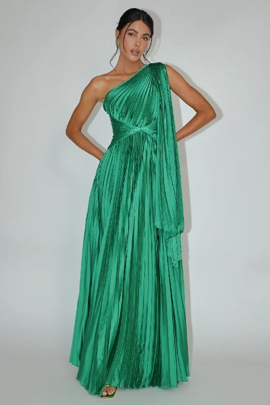 Laxmi Accordion Pleat Maxi Dress Kelly Green Dapper Women's 1920S
