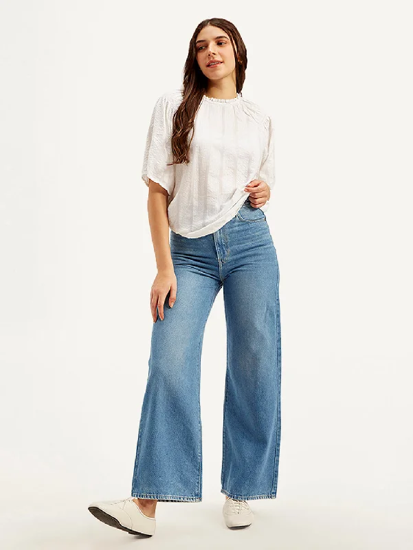 Women's High Rise Straight Fit Blue Jeans purpose
