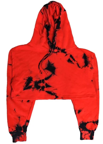 Red Crystal Wash Tie Dye Crop Top Hoodie