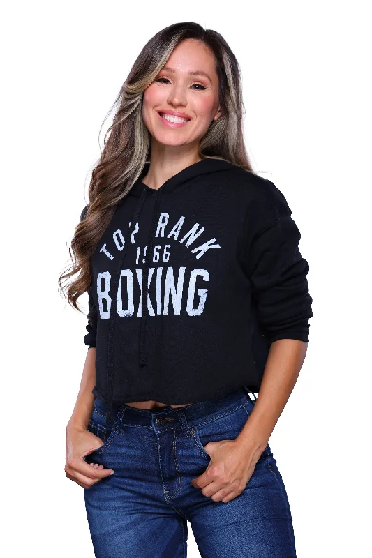 Black Top Rank Women's Crop Top Hoodie Monochromatic Office Style