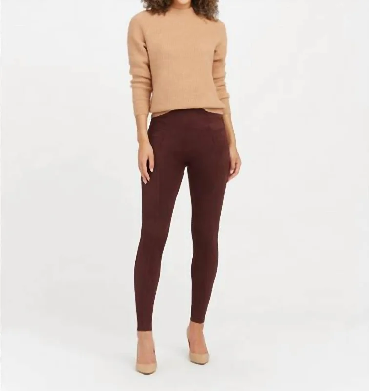 Faux Suede Leggings In Dark Terracotta Monochromatic All - in - one