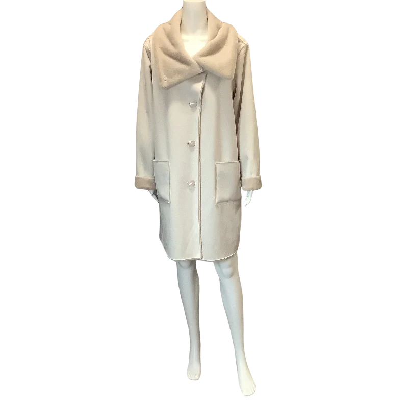 Joseph Ribkoff Women's Coat Ivory Reversable Faux Suede Fur Collar Size: XL W/Tags