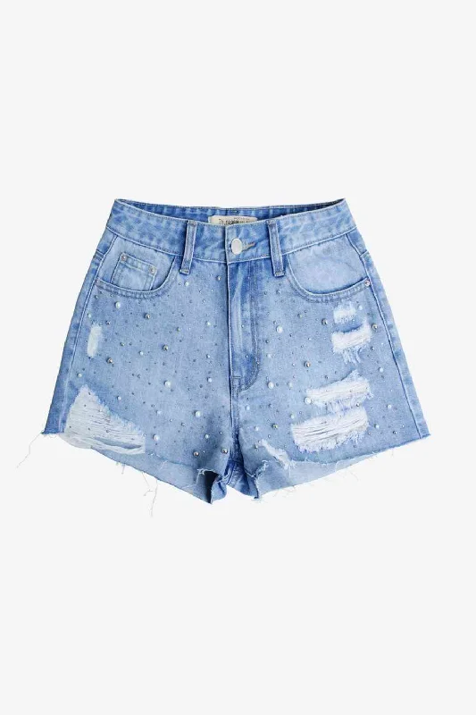 Full Size Distressed Bead Denim Shorts purpose